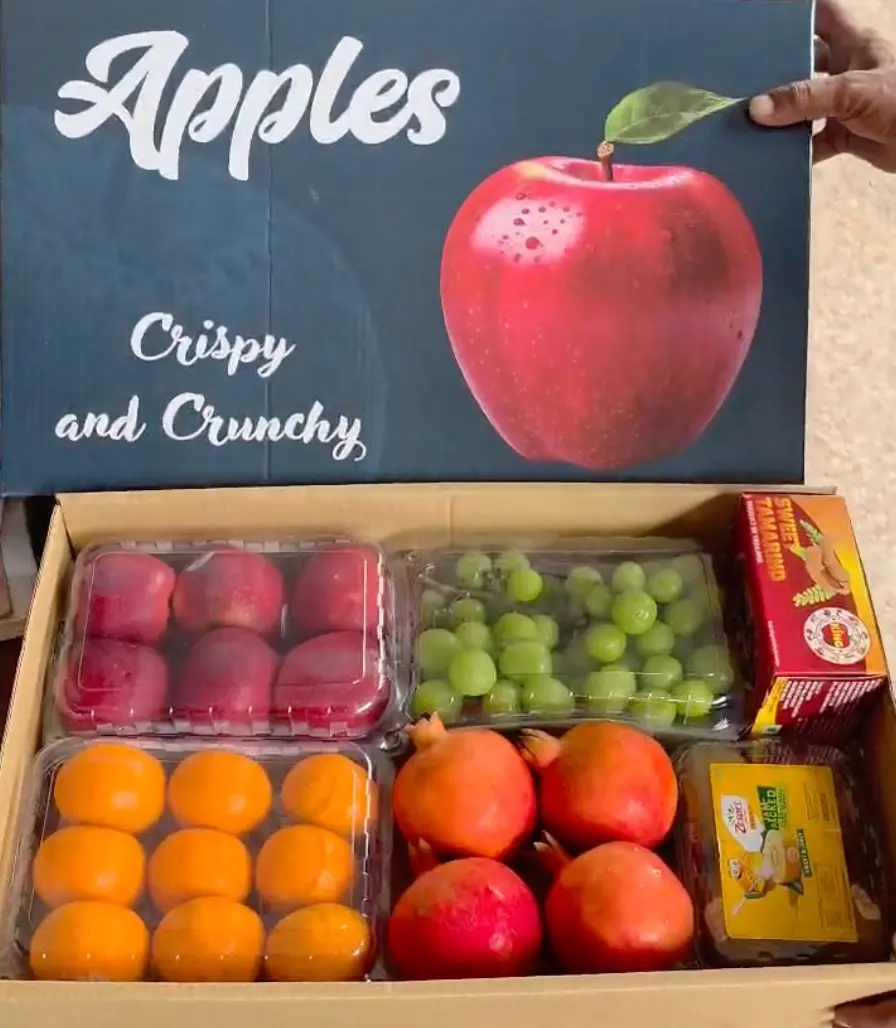 Fruit box filled with mixed fresh fruits